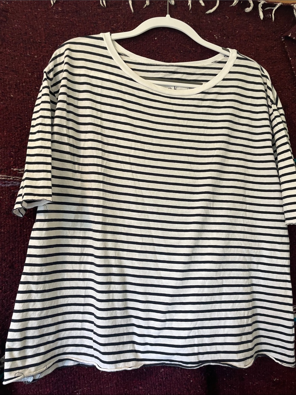 Frank & Eileen White and Black Striped Short Sleeve Tee - Relaxed Crew